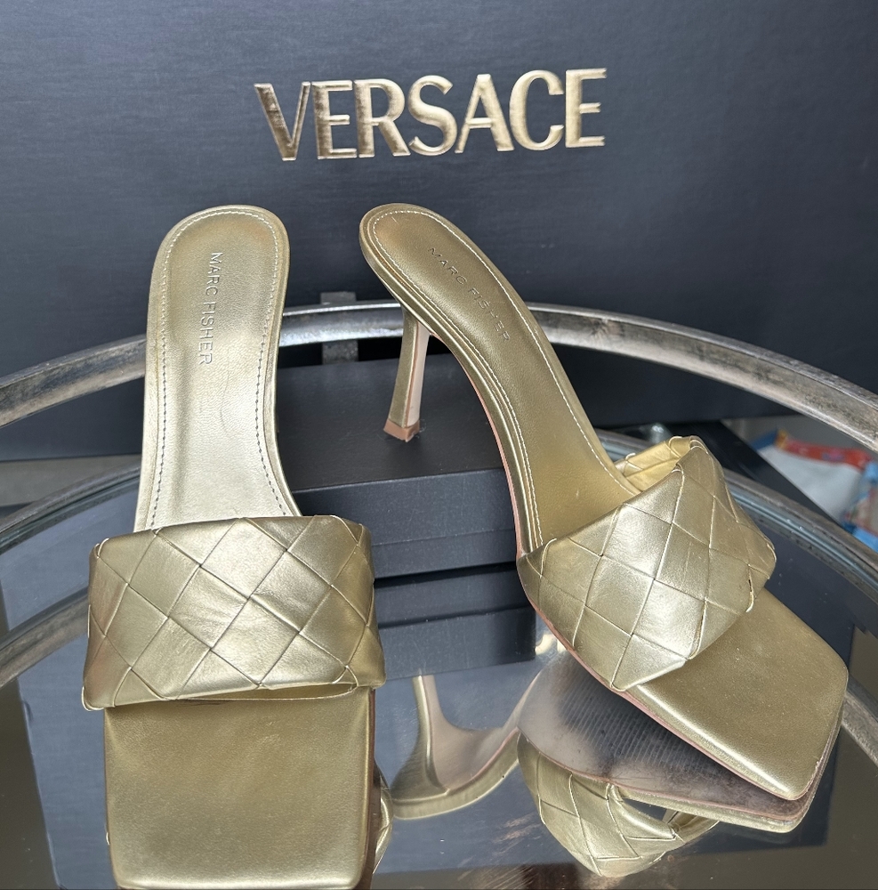 Marc Fisher Pale Gold Heeled Mules